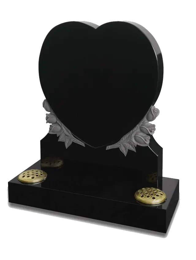 Brinsley polished black granite heart memorial with carved roses