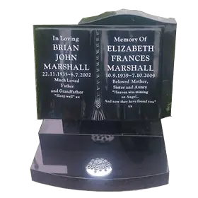 Polished granite book memorial with polished tassel