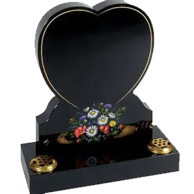 Black granite heart-shaped headstone