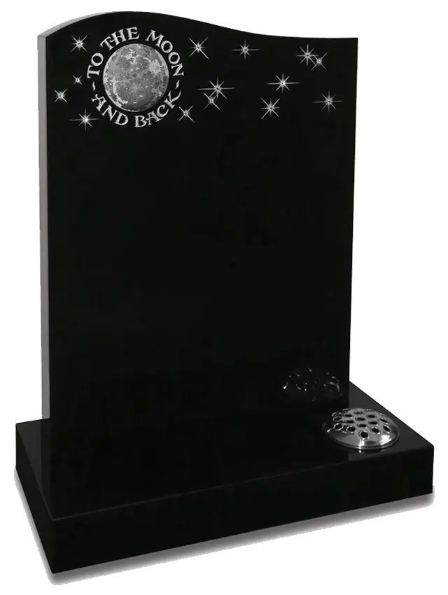 To The Moon and Back black granite memorial with crystals