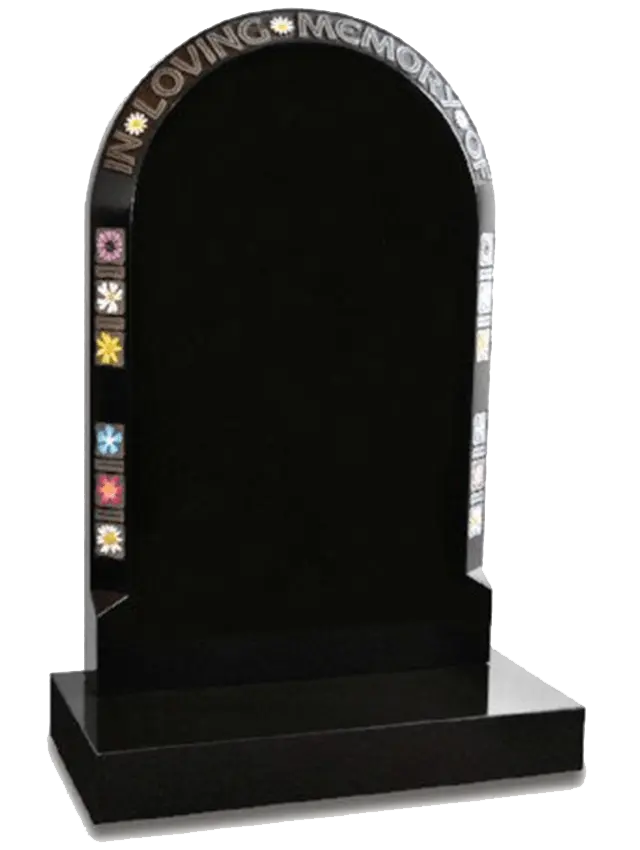 Plumtree polished black granite memorial with wildflower border